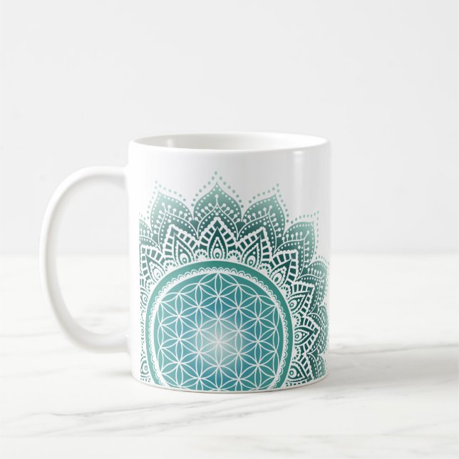 Mandala Flower of life turquise andlig Kaffemugg (Vänster)