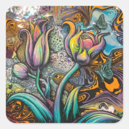 Mandala Flowers Fyrkantigt Klistermärke