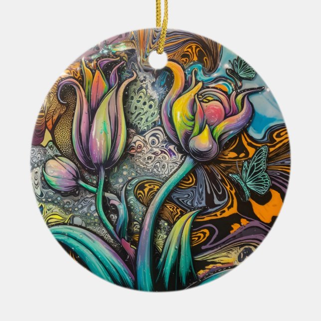 Mandala Flowers Julgransprydnad Keramik (Framsidan)