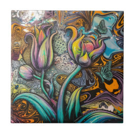 Mandala Flowers Kakelplatta