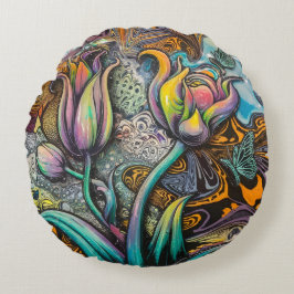 Mandala Flowers Rund Kudde