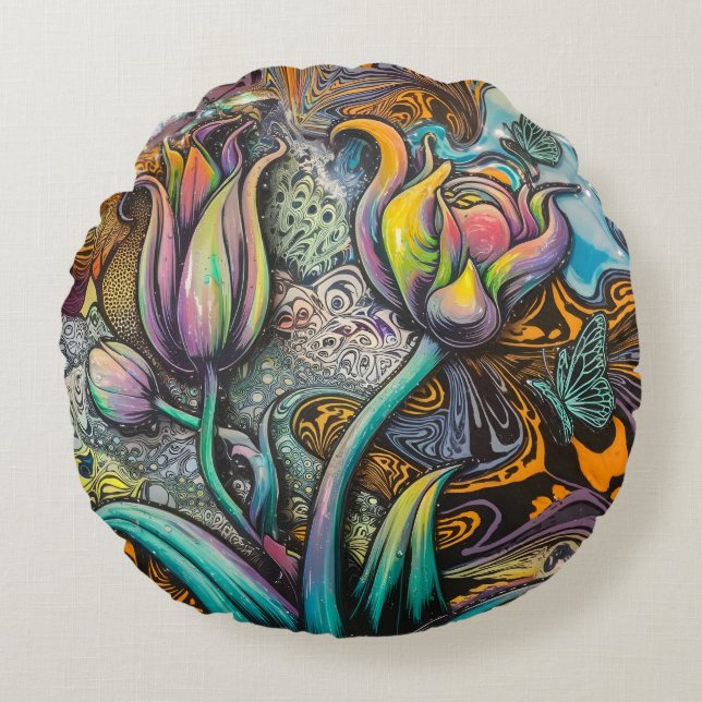 Mandala Flowers Rund Kudde (Framsidan)