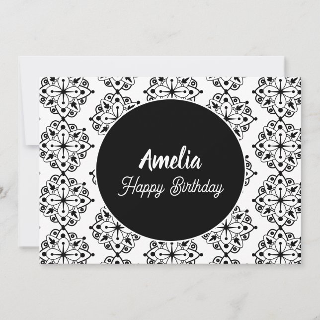 Mandala Födelsedagsfest Svart Vitt Färgning  Julkort (Framsida)