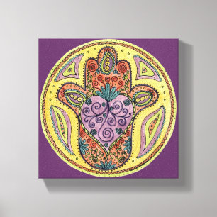 Mandala för 8x8 Hamsa - högvärdig sträckt Canvastryck