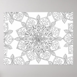 Mandala för färgning av svartvit Blommigt Poster