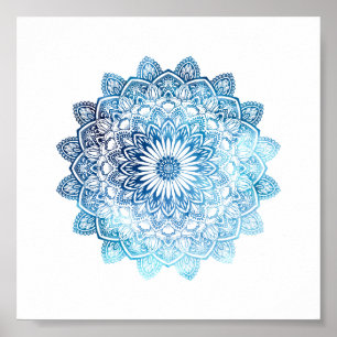Mandala för havblåttvattenfärg poster