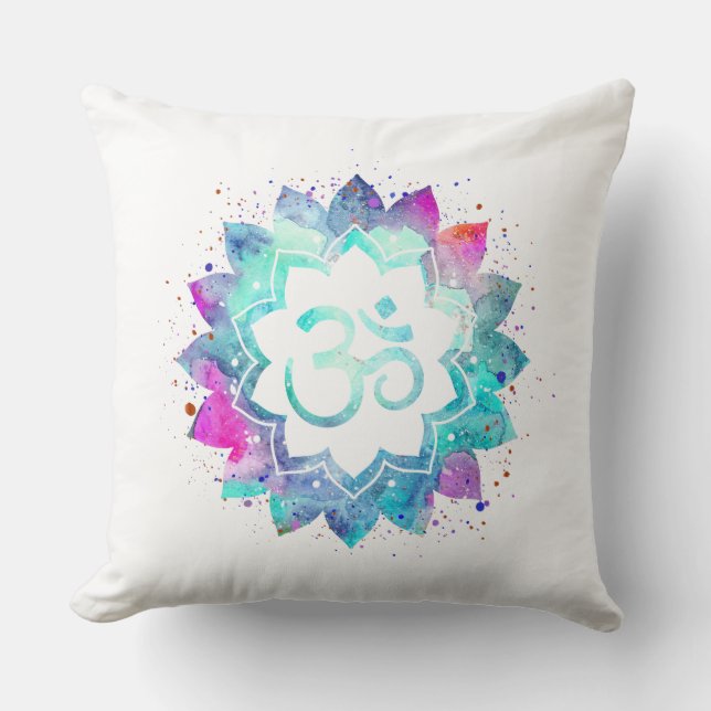 Mandala för lotusblomma för vattenfärg för symbol kudde (Framsida)