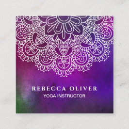 Mandala för vattenfärg för Yogainstruktör Fyrkantigt Visitkort