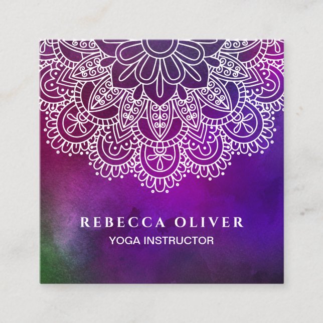 Mandala för vattenfärg för Yogainstruktör Fyrkantigt Visitkort (Framsida)