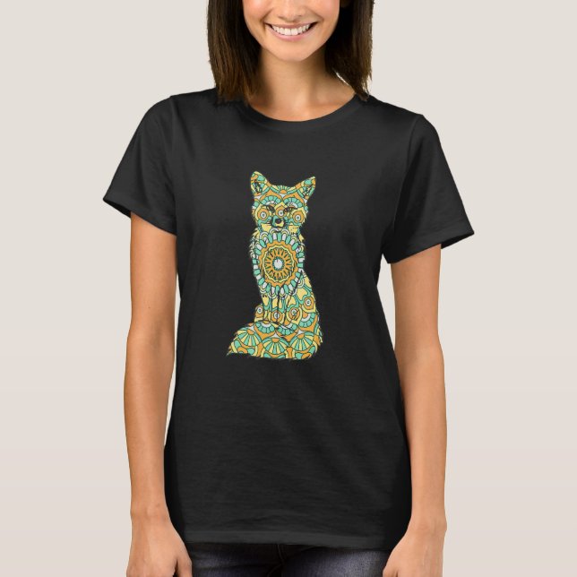 Mandala Fox Geometriskt Mönster Mandala Djur T Shirt (Framsida)
