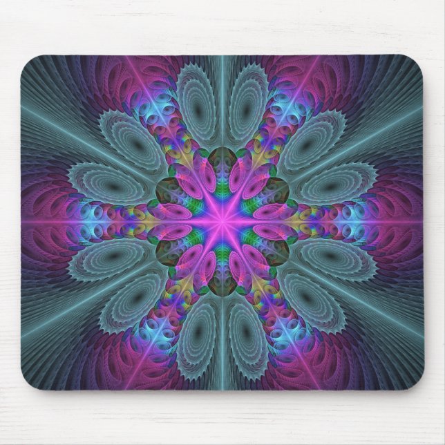 Mandala från mitten färglös fyrkantig teckning med musmatta (Framsidan)