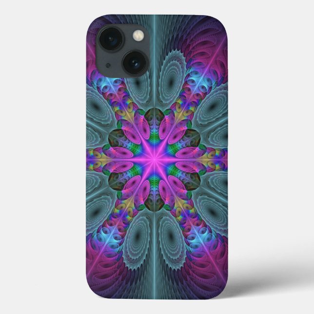 Mandala från mitten Färgrik fraktalkonst med rosa (Baksida)