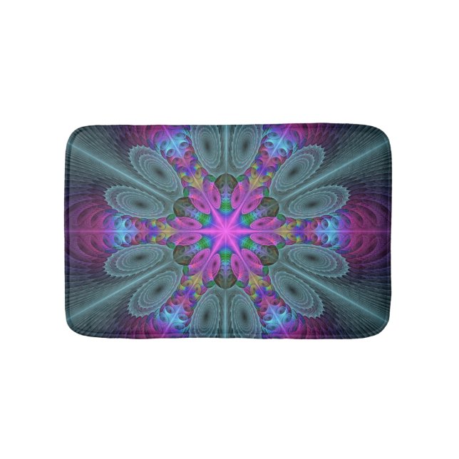 Mandala från mitten Färgrik fraktalkonst med rosa Badrumsmatta (Framsidan)