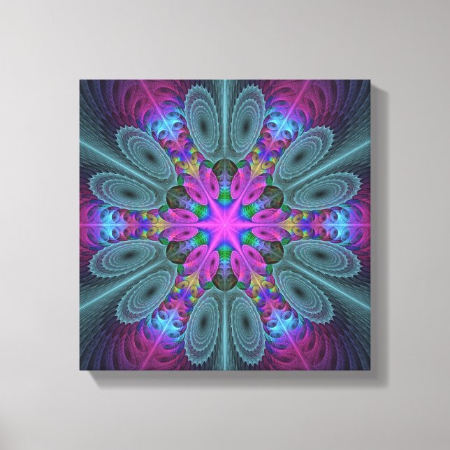 Mandala från mitten Färgrik fraktalkonst med rosa Canvastryck (Framsida)