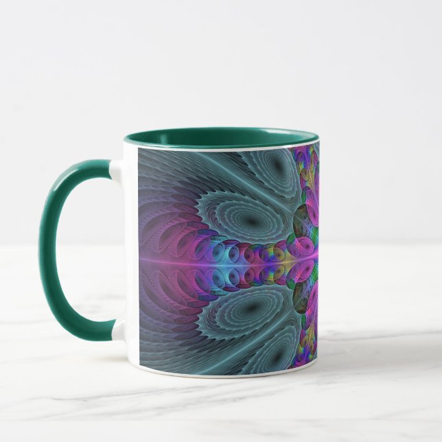Mandala från mitten Färgrik fraktalkonst med rosa Mugg (Vänster)