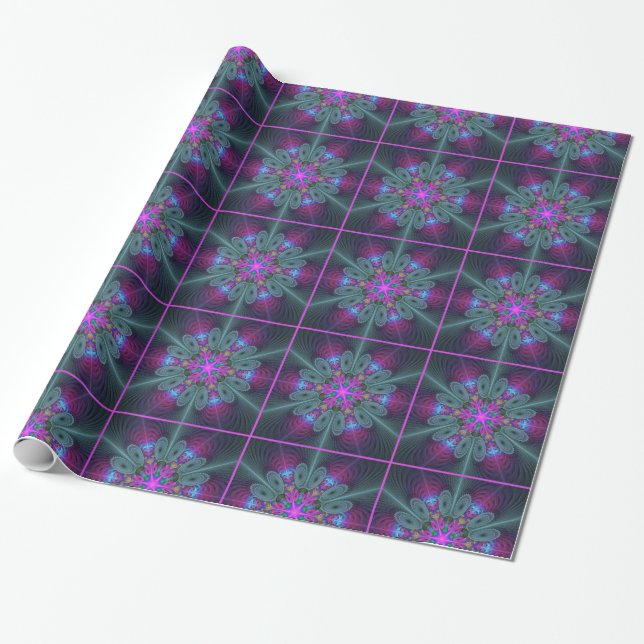 Mandala från mitten Färgrik fraktalkonst med rosa Presentpapper (Utrullad)
