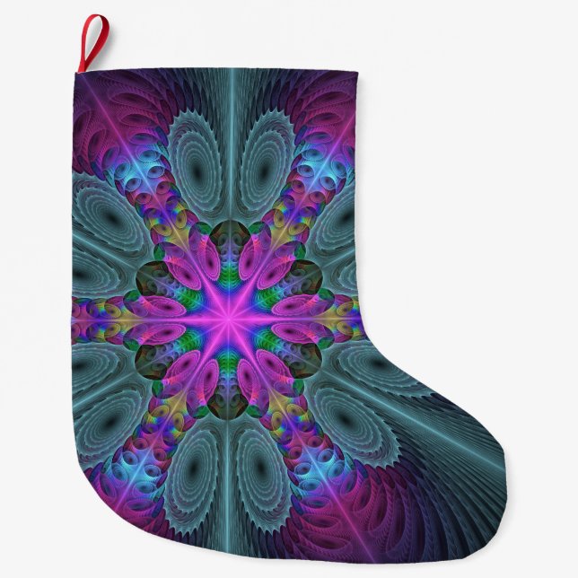 Mandala från mitten Färgrik fraktalkonst med rosa Stor Julstrumpa (Framsidan)