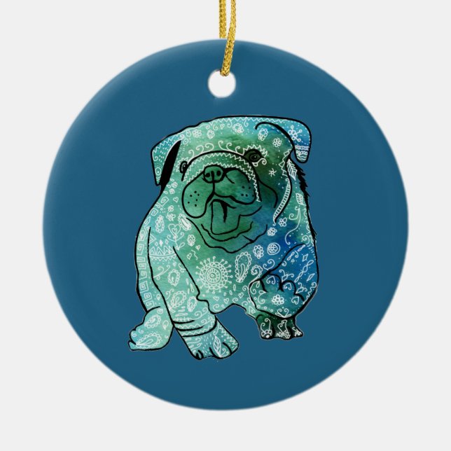 Mandala fransk Bulldog Cirkelsmycke Julgransprydnad Keramik (Framsidan)