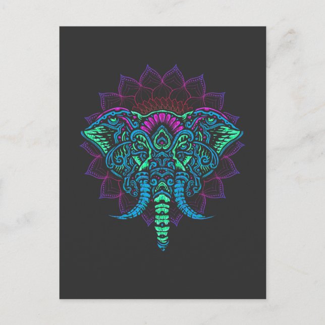 Mandala Ganesha Indian Elephant Animal Art Vykort (Framsida)