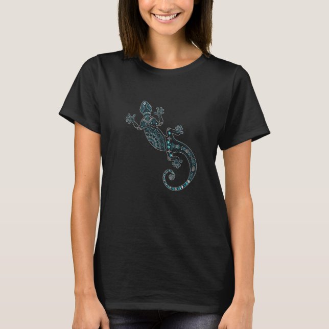 Mandala Gecko  Digital Målad Punkt T Shirt (Framsida)