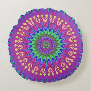 Mandala Geometric Psychedelic Retro Hippie Rund Kudde