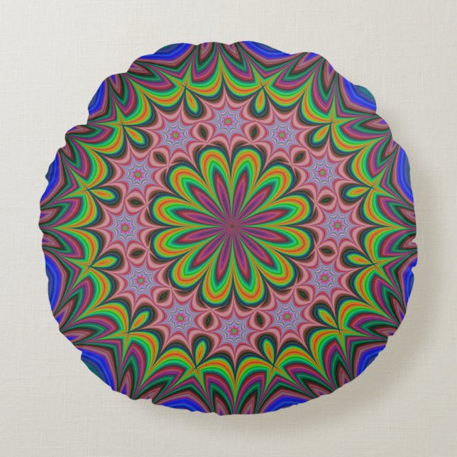 Mandala Geometric Rosette Retro Hippie Rund Kudde (Framsidan)