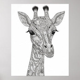 Mandala Giraffe Coloring Poster för Vuxnor
