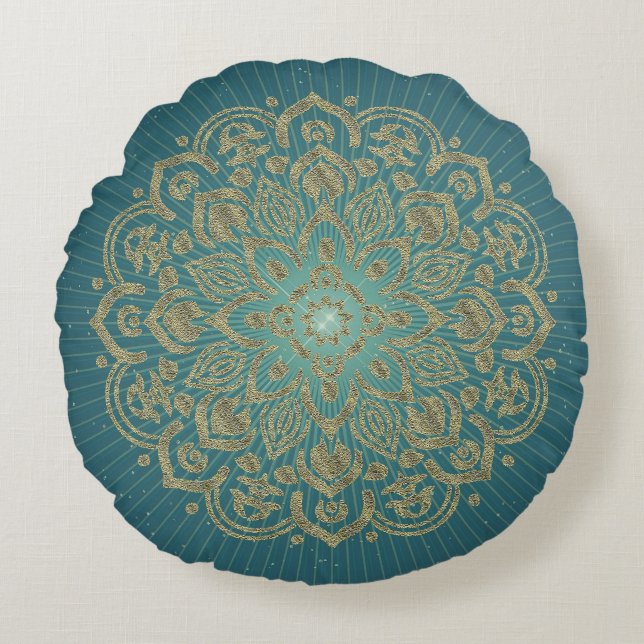 MANDALA Golden Rosette - Pillow Rund Kudde (Framsidan)