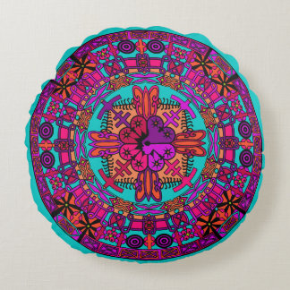 Mandala Golv Pillow Cushion - Teal Rund Kudde