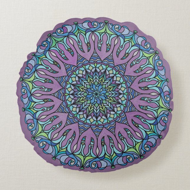 Mandala Golv Pillow Cushion - TearDrop Lavender Rund Kudde (Framsidan)