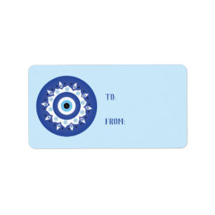 Mandala Grekiska Evil Öga Blue White Adressetikett