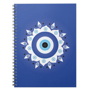 Mandala Grekiska Evil Öga Blue White Anteckningsbok