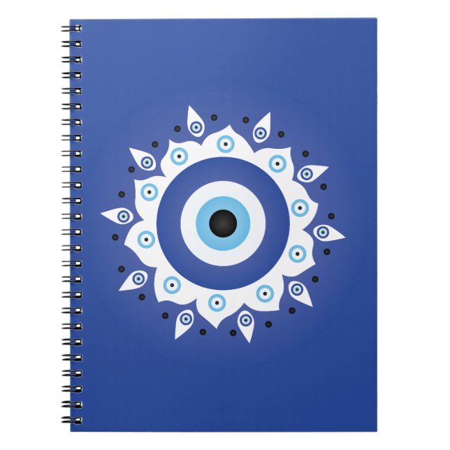 Mandala Grekiska Evil Öga Blue White Anteckningsbok (Framsidan)
