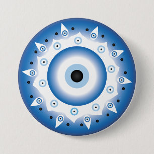Mandala Grekiska Evil Öga Blue White Knapp