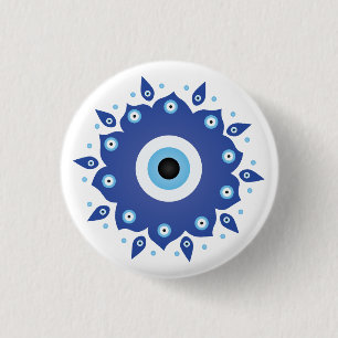 Mandala Grekiska Evil Öga Blue White Knapp