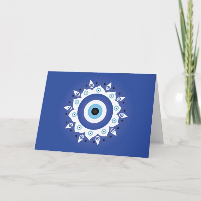 Mandala Grekiska Evil Öga Blue White Kort (Framsida)