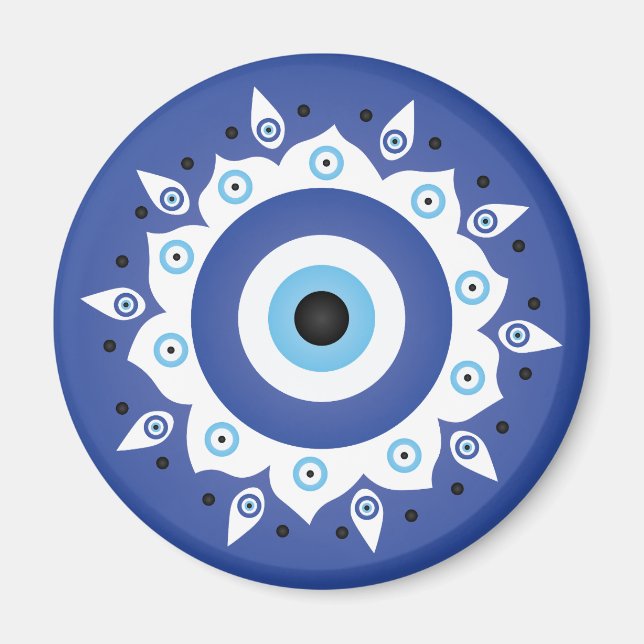 Mandala Grekiska Evil Öga Blue White Magnet (Framsidan)
