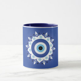Mandala Grekiska Evil Öga Blue White Mugg