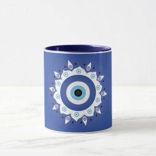 Mandala Grekiska Evil Öga Blue White Mugg