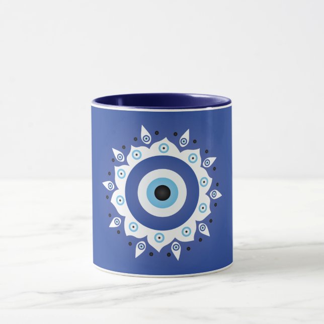 Mandala Grekiska Evil Öga Blue White Mugg (Center)