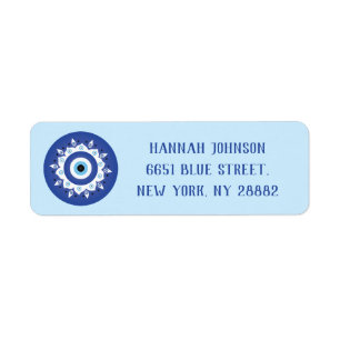 Mandala Grekiska Evil Öga Blue White Returadress Etikett