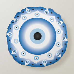 Mandala Grekiska Evil Öga Blue White Rund Kudde