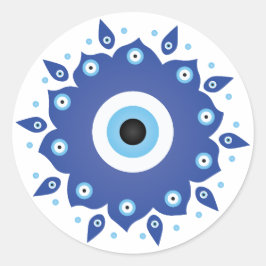 Mandala Grekiska Evil Öga Blue White Runt Klistermärke