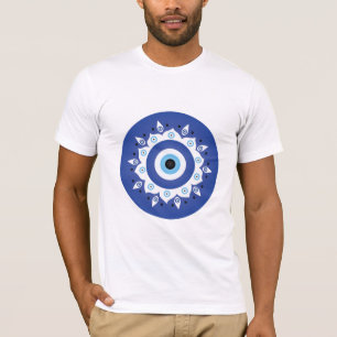 Mandala Grekiska Evil Öga Blue White T Shirt