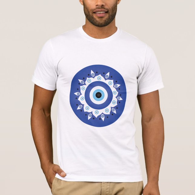 Mandala Grekiska Evil Öga Blue White T Shirt (Framsida)