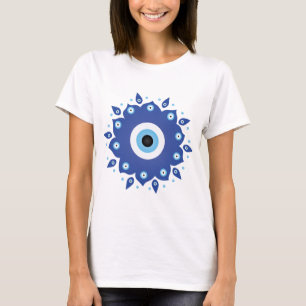 Mandala Grekiska Evil Öga Blue White T Shirt
