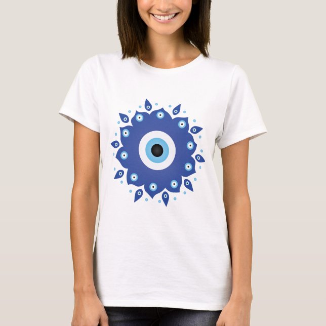 Mandala Grekiska Evil Öga Blue White T Shirt (Framsida)