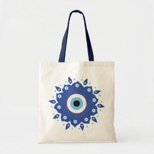 Mandala Grekiska Evil Öga Blue White Tygkasse