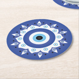 Mandala Grekiska Evil Öga Blue White Underlägg Papper Rund