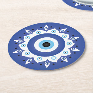 Mandala Grekiska Evil Öga Blue White Underlägg Papper Rund